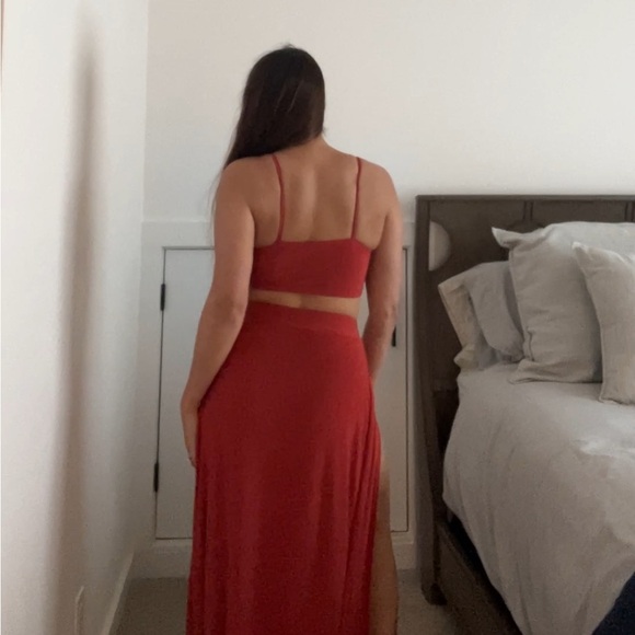 Slinky Bralet & Split Maxi Skirt Co-ord in Brick - Picture 5 of 10